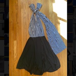Tristan Vertical Stripe Plunging Halter Dress